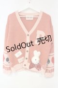 PINK HOUSE / うさぎ顔ぐるみモチーフ付きニットカーディガン  赤系ピンク O-25-10-18-083-LO-TO-OW-ZI