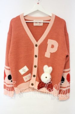 画像1: PINK HOUSE / うさぎ顔ぐるみモチーフ付きニットカーディガン  赤系ピンク O-25-10-18-083-LO-TO-OW-OS