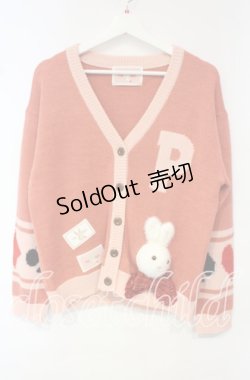 画像1: PINK HOUSE / うさぎ顔ぐるみモチーフ付きニットカーディガン  赤系ピンク O-25-10-18-083-LO-TO-OW-ZI