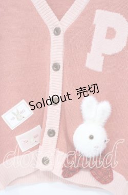 画像2: PINK HOUSE / うさぎ顔ぐるみモチーフ付きニットカーディガン  赤系ピンク O-25-10-18-083-LO-TO-OW-ZI
