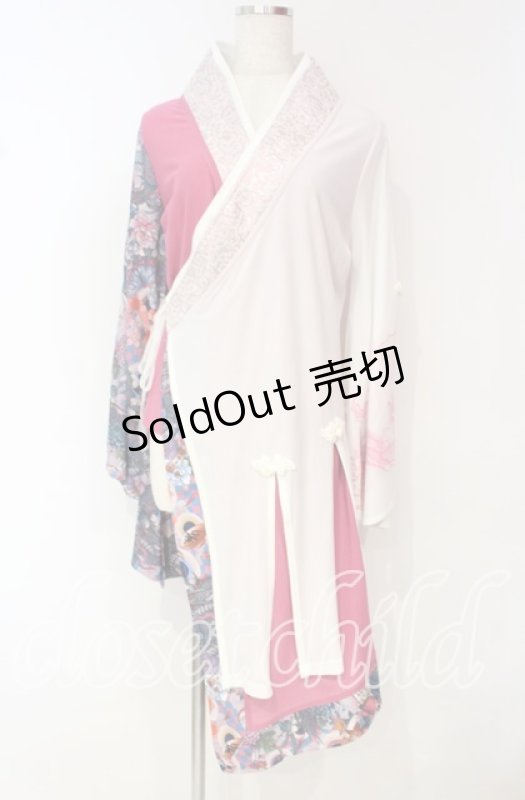画像1: Qutie Frash / 肩空き着物カーディガン  ピンク×シロ O-25-10-18-092-QU-TO-OW-OS (1)