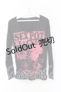 SEX POT ReVeNGe / スカルプリントカットソー  ブラック×ピンク O-25-10-19-041-SP-TO-IG-OS