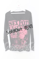 SEX POT ReVeNGe / スカルプリントカットソー  ブラック×ピンク O-25-10-19-041-SP-TO-IG-OS