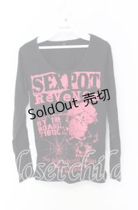 SEX POT ReVeNGe / スカルプリントカットソー  ブラック×ピンク O-25-10-19-041-SP-TO-IG-OS