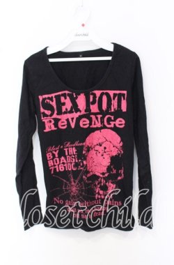 画像1: SEX POT ReVeNGe / スカルプリントカットソー  ブラック×ピンク O-25-10-19-041-SP-TO-IG-OS