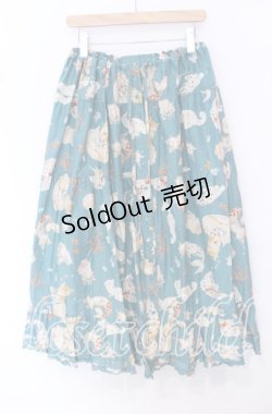 画像1: PINK HOUSE / ニャーメイドプリント スカート【お直しあり】  グリーン O-25-10-19-057-LO-SK-IG-OS