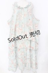 PINK HOUSE / ローズブーケプリントフリル段々ワンピース【お直しあり】  ミント O-25-10-19-092-LO-OP-IG-OS