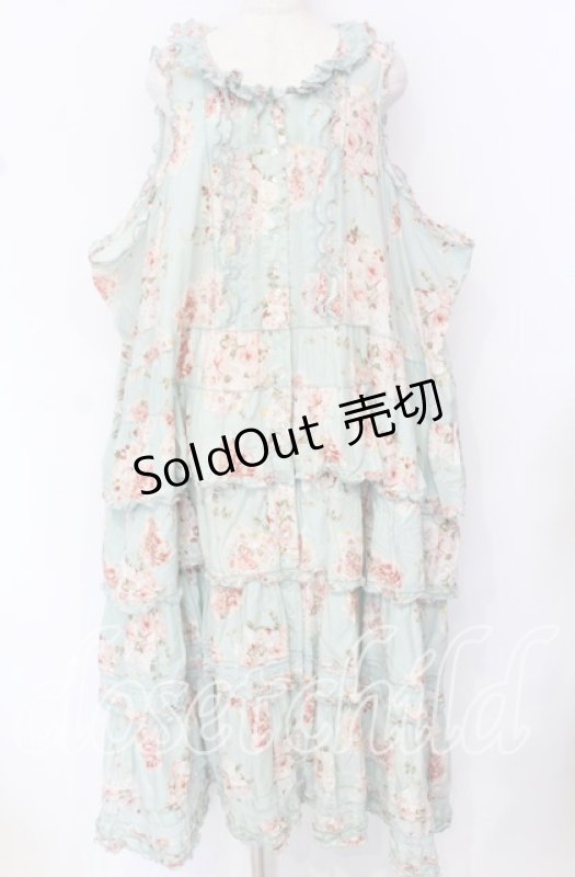 画像1: PINK HOUSE / ローズブーケプリントフリル段々ワンピース【お直しあり】  ミント O-25-10-19-092-LO-OP-IG-OS (1)
