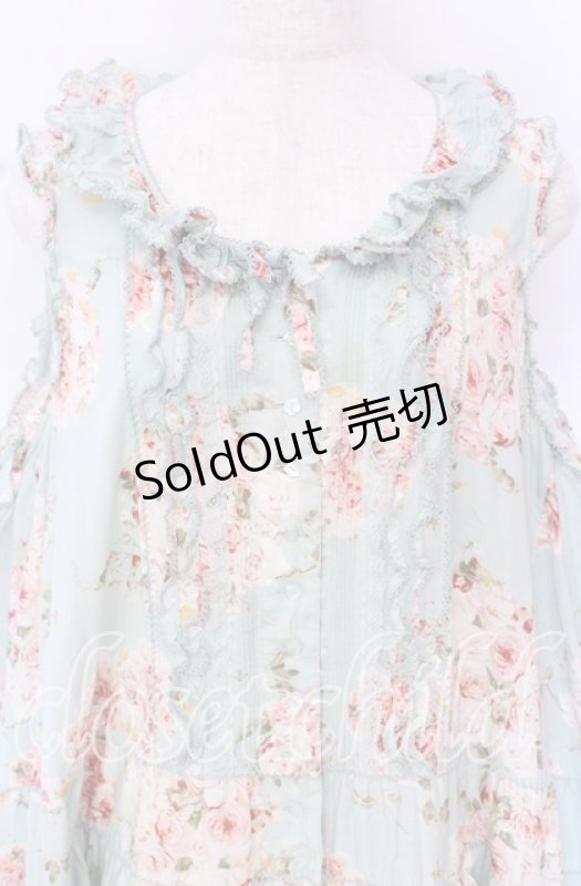 画像2: PINK HOUSE / ローズブーケプリントフリル段々ワンピース【お直しあり】  ミント O-25-10-19-092-LO-OP-IG-OS (2)