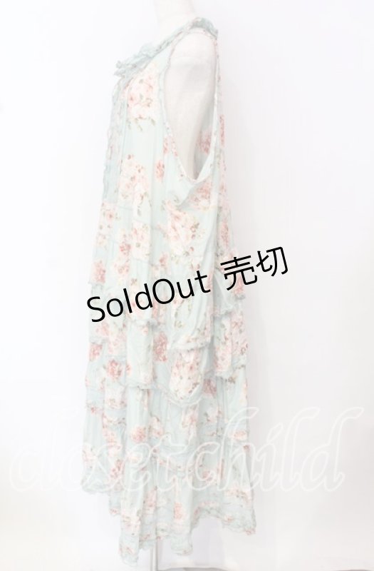 画像4: PINK HOUSE / ローズブーケプリントフリル段々ワンピース【お直しあり】  ミント O-25-10-19-092-LO-OP-IG-OS (4)