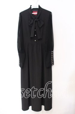 画像1: Jamieエーエヌケー / ボウタイシフォンスリーブワンピース  クロ O-25-10-19-102-LO-OP-IG-ZT091