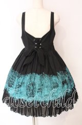 ALGONQUINS / 長い長い森レースアップフロントツートンピナフォアドレス  ブラック×グリーン O-25-10-19-108-AL-OP-IG-OS