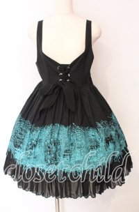 ALGONQUINS / 長い長い森レースアップフロントツートンピナフォアドレス  ブラック×グリーン O-25-10-19-108-AL-OP-IG-OS