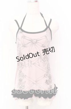 画像1: ALGONQUINS / レースアッププリントホルターキャミソール  ピンク×ブラック O-25-10-19-021-AL-TO-IG-OS