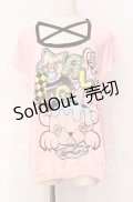 ALGONQUINS / ベアープリントクロスホルターTシャツ  ピンク×ブラック O-25-10-19-025-AL-TO-IG-OS