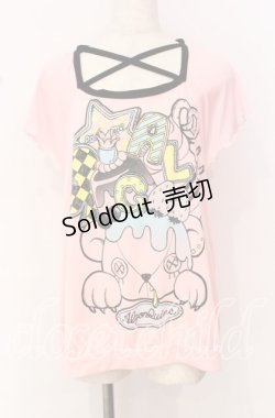 画像1: ALGONQUINS / ベアープリントクロスホルターTシャツ  ピンク×ブラック O-25-10-19-025-AL-TO-IG-OS