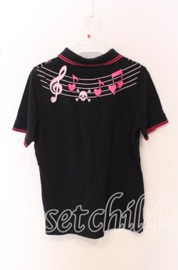 画像2: HELL CAT PUNKS / 音符プリントポロシャツ  ブラック×ピンク O-25-10-19-032-PU-TO-IG-OS