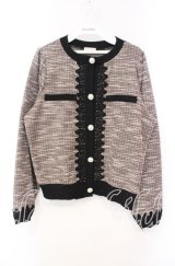 axes femme / ファンシーツイードカットカーディガン M ブラウン O-25-10-20-026-AX-TO-OW-ZT061