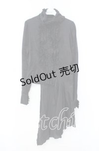 BPN / アシンメトリーサテンフリルブラウス M ブラック O-25-10-20-038-GO-BL-OW-OS