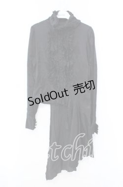 画像1: BPN / アシンメトリーサテンフリルブラウス M ブラック O-25-10-20-038-GO-BL-OW-OS