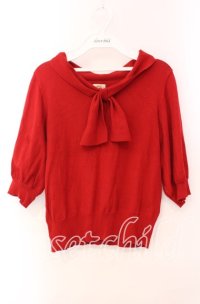 Fi.n.t / ボウタイ5分袖ニットプルオーバー F アカ O-25-10-20-050-CA-TO-OW-ZT126