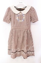 Fi.n.t / フラワーサークル刺繍ギンガムチェック半袖ワンピース F ブラウン O-25-10-20-053-CA-OP-OW-ZT018