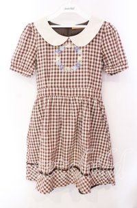 Fi.n.t / フラワーサークル刺繍ギンガムチェック半袖ワンピース F ブラウン O-25-10-20-053-CA-OP-OW-ZT018