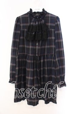 画像1: MILK / ハイネックチェックワンピース  クロ×ネイビー O-25-10-20-082-ML-OP-IG-OS