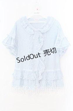 画像1: PINK HOUSE / フリルオーバーブラウス  サックス ギンガム O-25-10-20-088-LO-BL-IG-OS