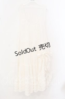 画像1: PINK HOUSE / たくし上げリボン付きジャンパースカート  シロ O-25-10-20-090-LO-OP-IG-OS