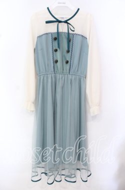 画像1: axes femme POETIQUE / 連ボタンデザインチュールワンピース M グリーン O-25-10-20-022-AX-OP-OW-OS