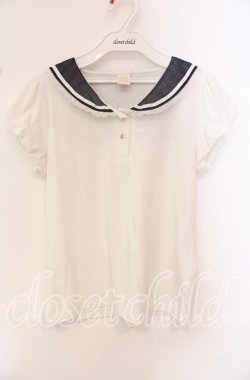 画像1: Secret Honey / オーガンジーセーラーカットソー  オフ×ネイビー O-25-10-21-066-CA-TO-IG-OS