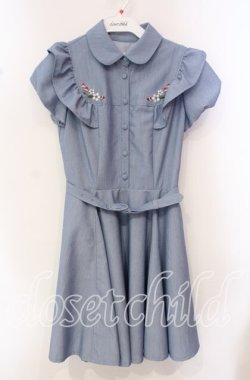 画像1: Secret Honey / イチゴ刺繍ワンピース  ブルー O-25-10-21-071-CA-OP-IG-OS