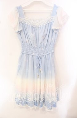 画像1: Secret Honey / シェルプリントワンピース  サックス O-25-10-21-077-CA-OP-IG-OS
