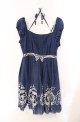 Secret Honey / うさぎ刺繍ワンピース  ネイビー O-25-10-21-078-CA-OP-IG-ZT058