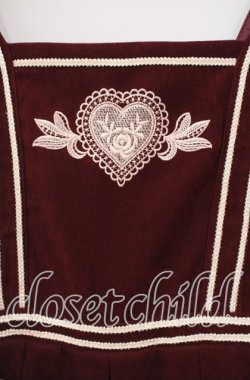 画像2: Secret Honey / ハート刺繍エプロン付きジャンパースカート  ワイン O-25-10-21-079-CA-OP-IG-OS