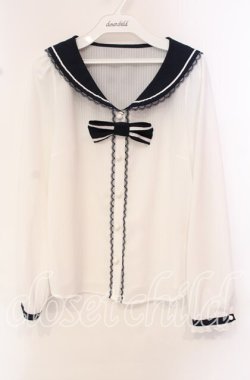 画像1: Secret Honey / シャドーストライプセーラーブラウス  シロ×ネイビー O-25-10-21-091-CA-BL-IG-OS