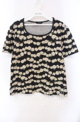 INGEBORG / カメリアボーダー柄半袖Tシャツ M クロ O-25-10-21-110-LO-TS-OW-ZT129