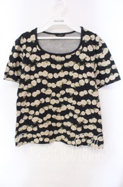 画像1: INGEBORG / カメリアボーダー柄半袖Tシャツ M クロ O-25-10-21-110-LO-TS-OW-OS
