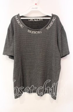 画像1: INGEBORG / ロゴ刺繍ボーダーTシャツ  クロ O-25-10-21-111-LO-TS-OW-OS