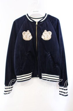 画像1: Franche Lippee / ひょこりくまスカジャン M ネイビー O-25-10-21-122-LO-JA-IG-OS