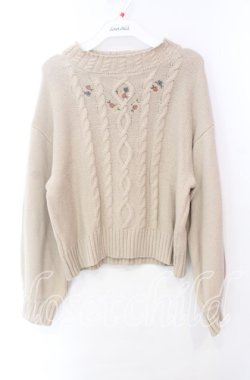 画像1: Fi.n.t / プチローズ刺繍ケーブルニットプルオーバー  ベージュ O-25-10-23-044-CA-TO-IG-OS