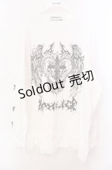 Amilige / ハートクロス羽プリントロングTシャツ  シロ O-25-10-23-056-PU-TO-OW-ZS