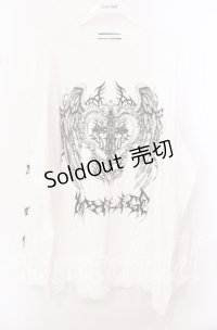Amilige / ハートクロス羽プリントロングTシャツ  シロ O-25-10-23-056-PU-TO-OW-ZS