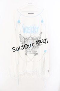 Amilige / hustlerチェーン付きロンT  ホワイト×サックス O-25-10-23-057-PU-TO-OW-ZS