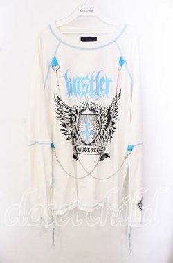 画像1: Amilige / hustlerチェーン付きロンT  ホワイト×サックス O-25-10-23-057-PU-TO-OW-OS