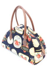 Jane Marple / ストロベリーラベルのボストンバッグ  ネイビーｘブラウン O-25-10-23-1004-JM-BG-YM-ZT-K026