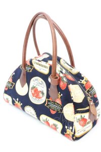 Jane Marple / ストロベリーラベルのボストンバッグ  ネイビーｘブラウン O-25-10-23-1004-JM-BG-YM-ZT-K026