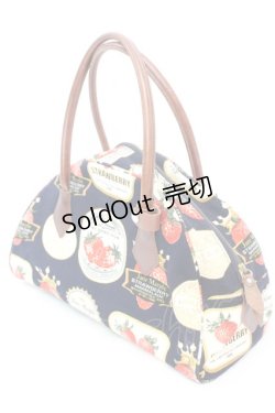 画像1: 【SALE】Jane Marple / ストロベリーラベルのボストンバッグ  ネイビーｘブラウン O-25-10-23-1004-JM-BG-YM-ZT-K026