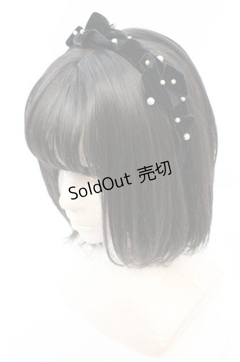 画像1: 【SALE】Emily Temple cute / パール＆ベルベットリボンカチューシャ  クロ O-25-10-23-1014-ET-AC-IG-ZT012-F004 (1)